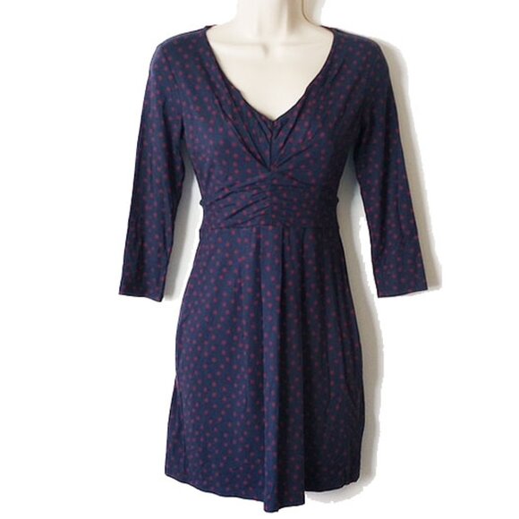 Boden Faux Wrap Jersey Knit Mini Dress 2 Blue Red Polka Dot - Picture 1 of 7